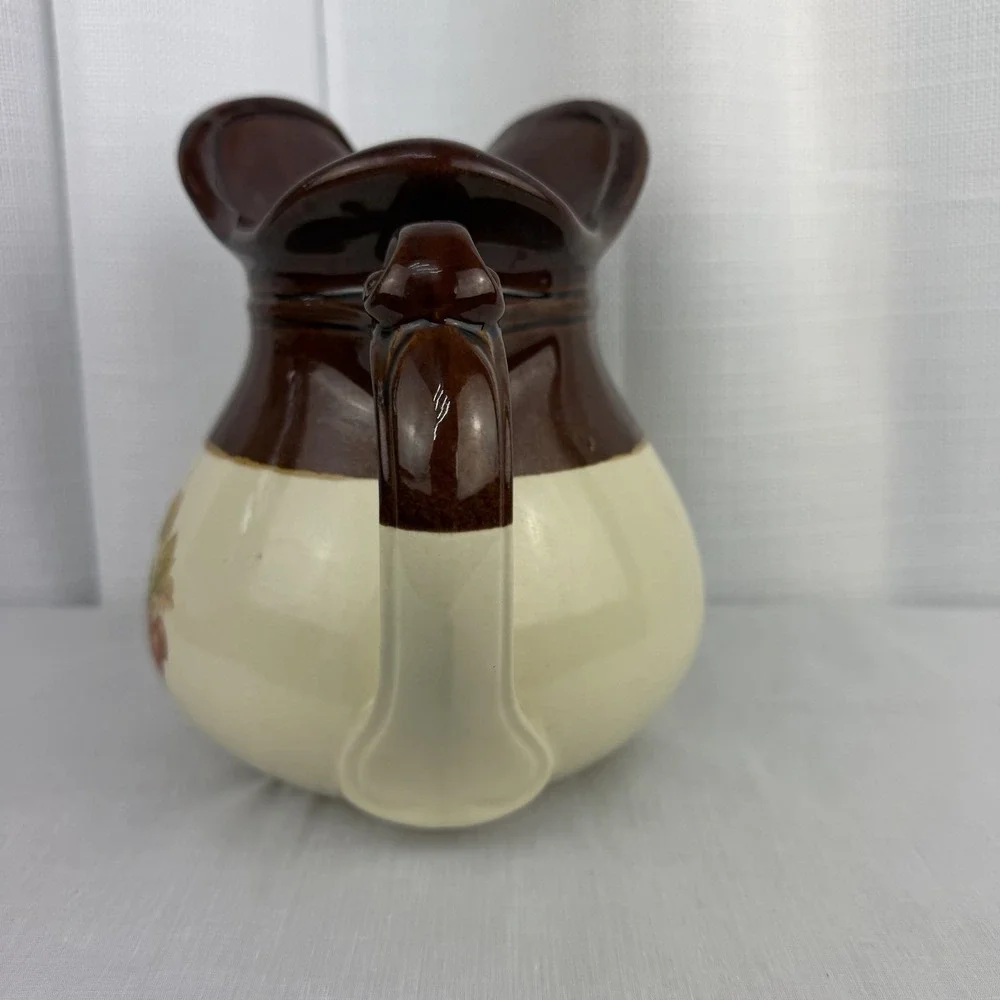 McCOY USA Pottery Pitcher Vintage 1960's Grapes Fruit Pear Nuts 7515 Brown Fall